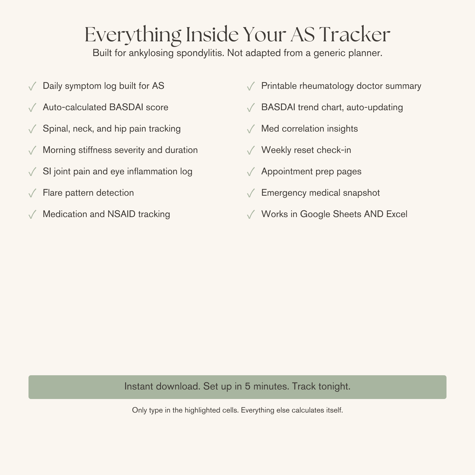 Ankylosing Spondylitis Symptom Tracker with BASDAI Score Log