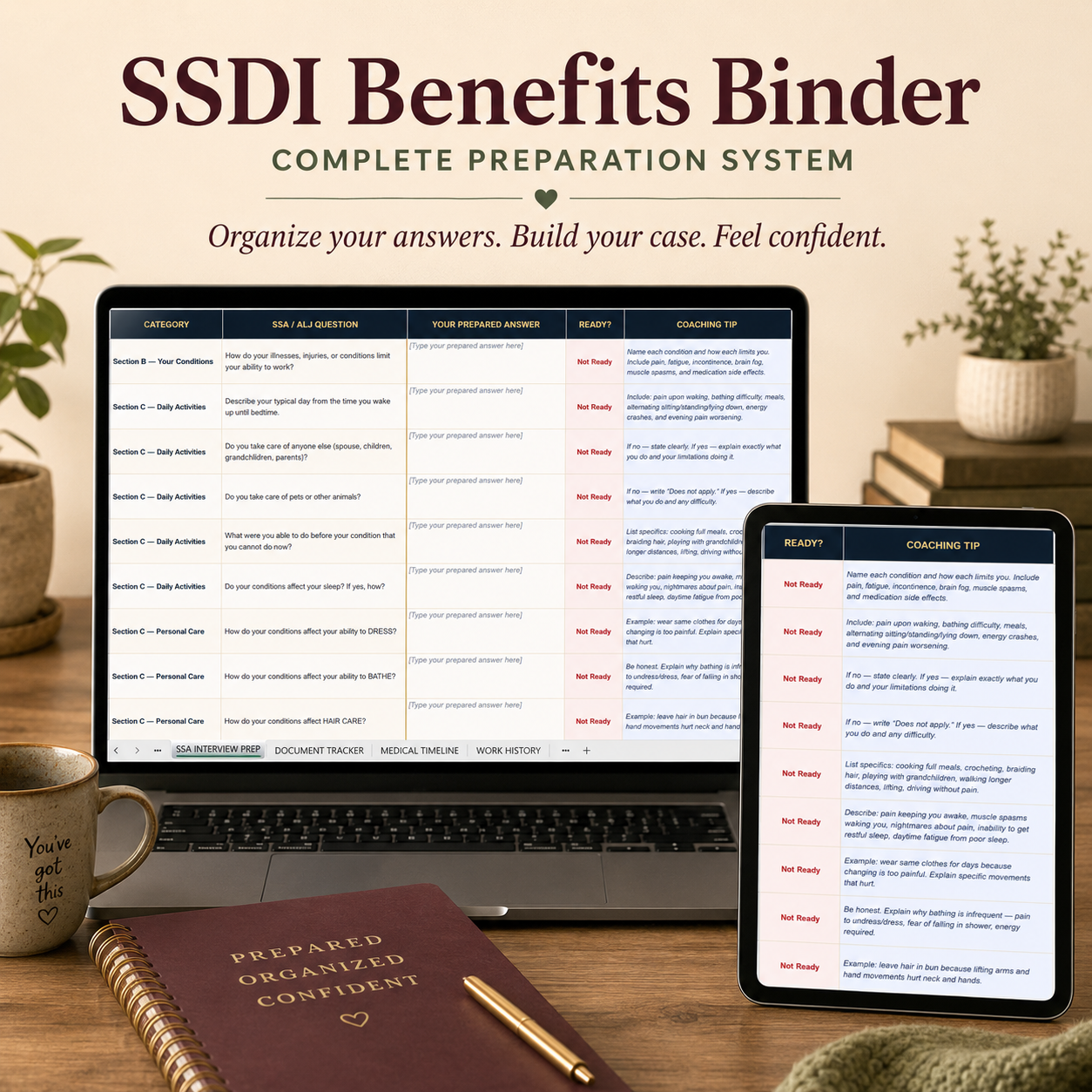 Disability Claim Binder, SSDI SSI Organizer, Appeal Tracker