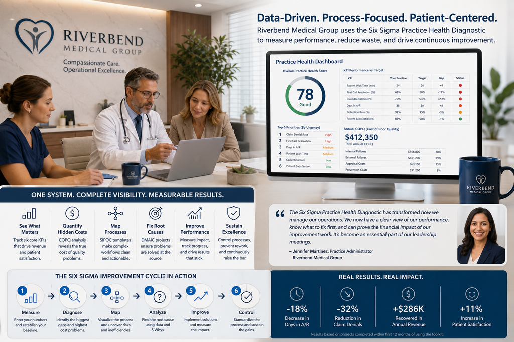 Healthcare Operations Improvement Toolkit | Six Sigma Practice Health Diagnostic | Excel System for Medical Offices