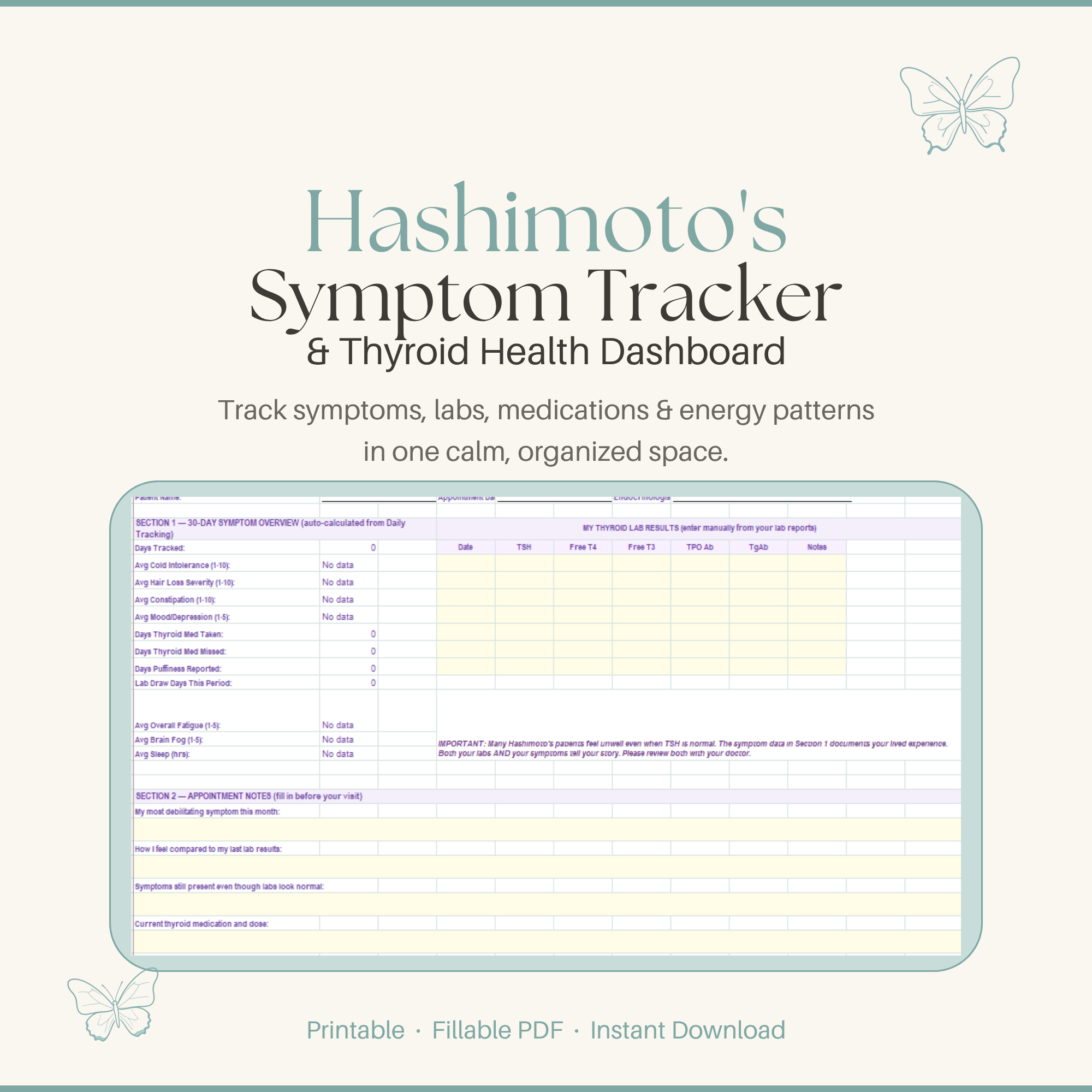 Hashimoto's Symptom Tracker Thyroid Lab Dashboard