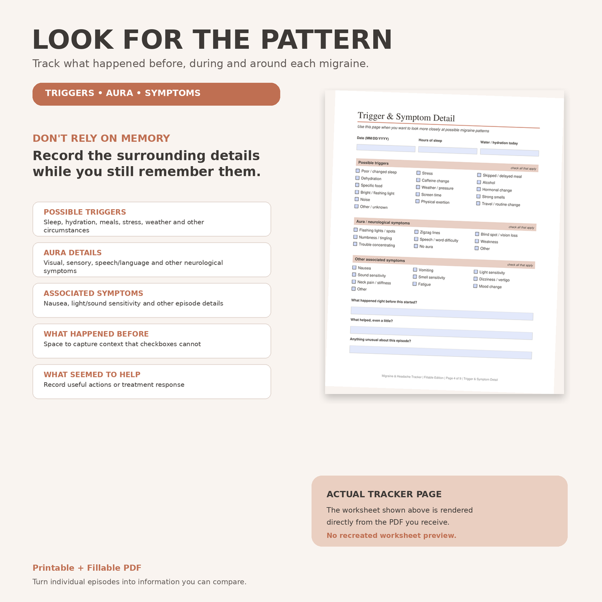 Migraine Tracker Printable & Fillable PDF, Headache Log, Aura Trigger and Medication Tracker, Doctor Visit Migraine Journal