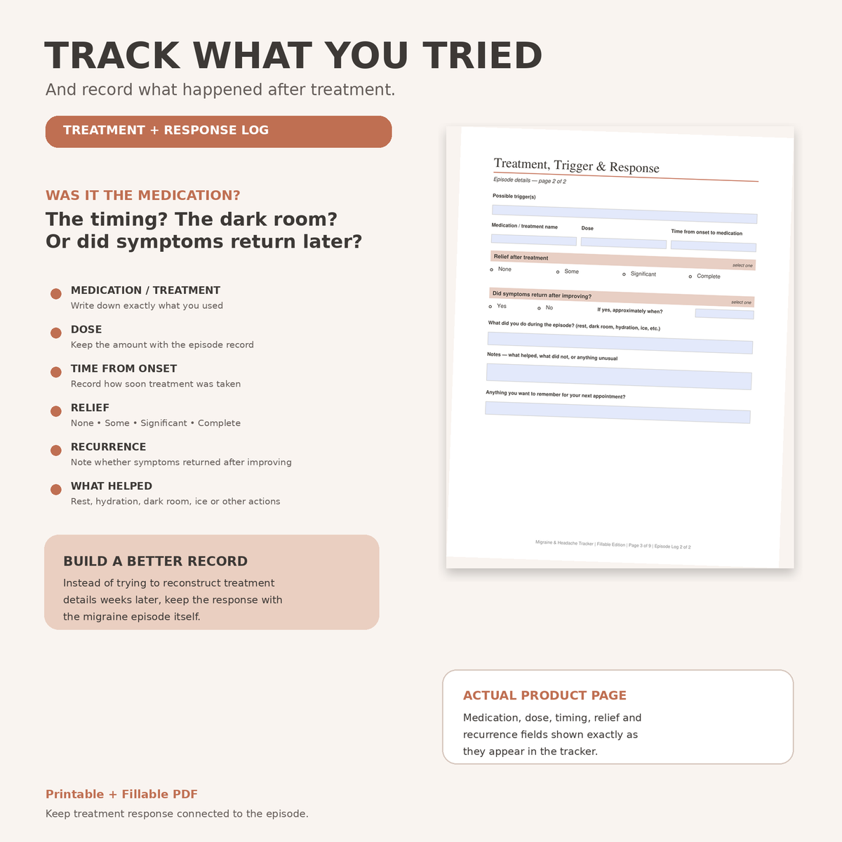 Migraine Tracker Printable & Fillable PDF, Headache Log, Aura Trigger and Medication Tracker, Doctor Visit Migraine Journal