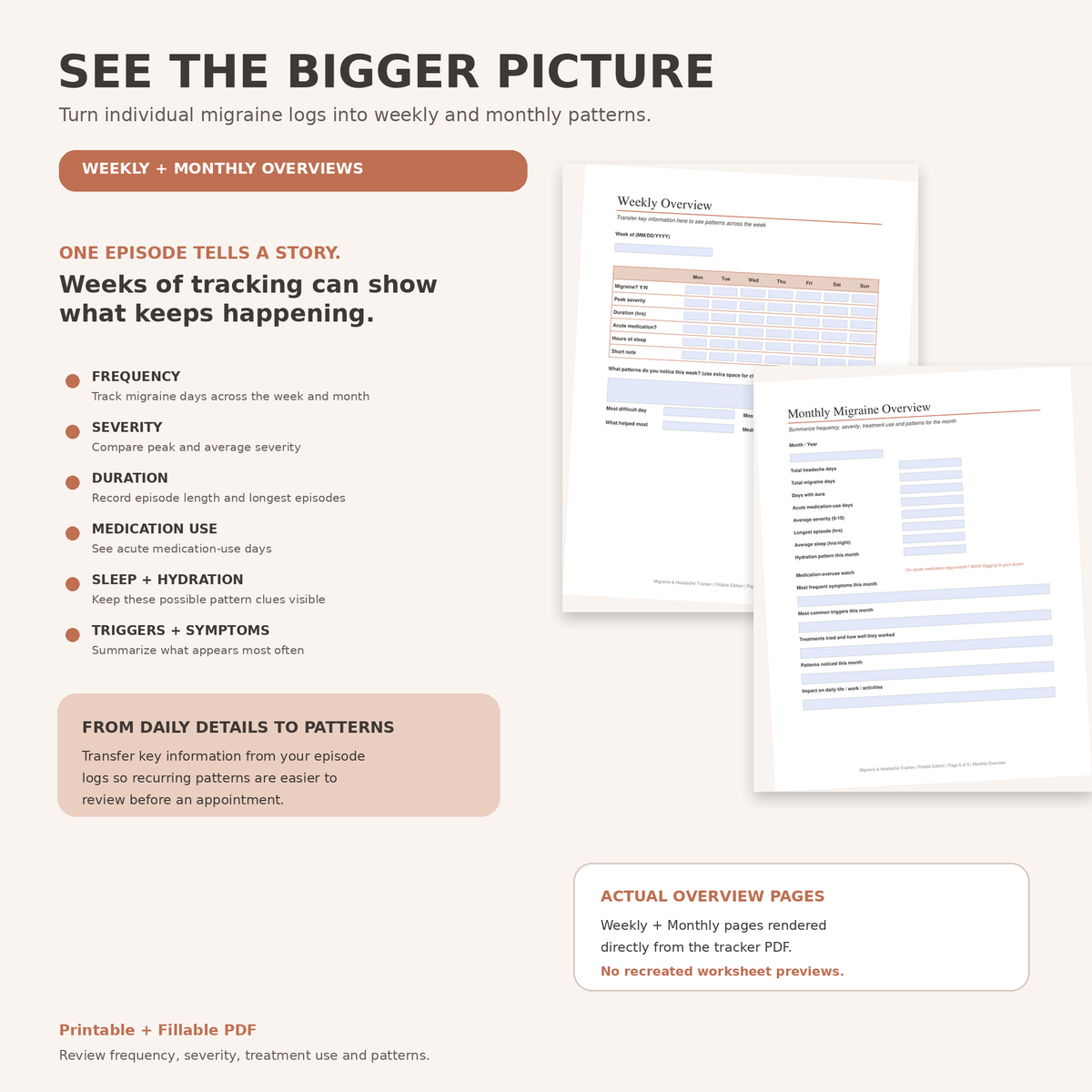 Migraine Tracker Printable & Fillable PDF, Headache Log, Aura Trigger and Medication Tracker, Doctor Visit Migraine Journal
