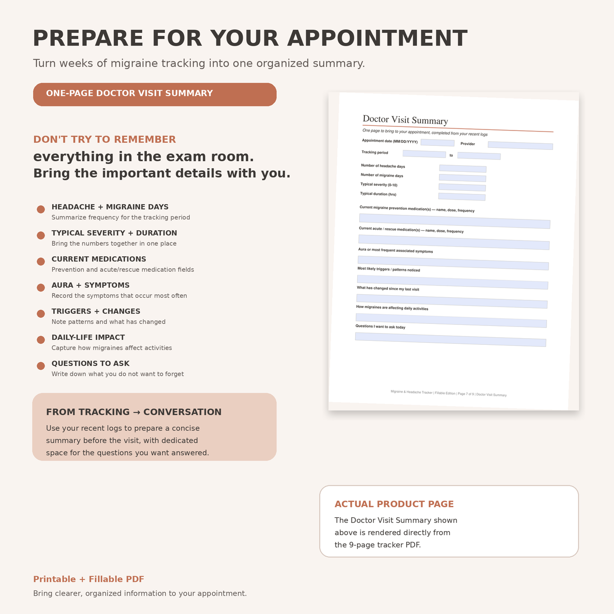 Migraine Tracker Printable & Fillable PDF, Headache Log, Aura Trigger and Medication Tracker, Doctor Visit Migraine Journal