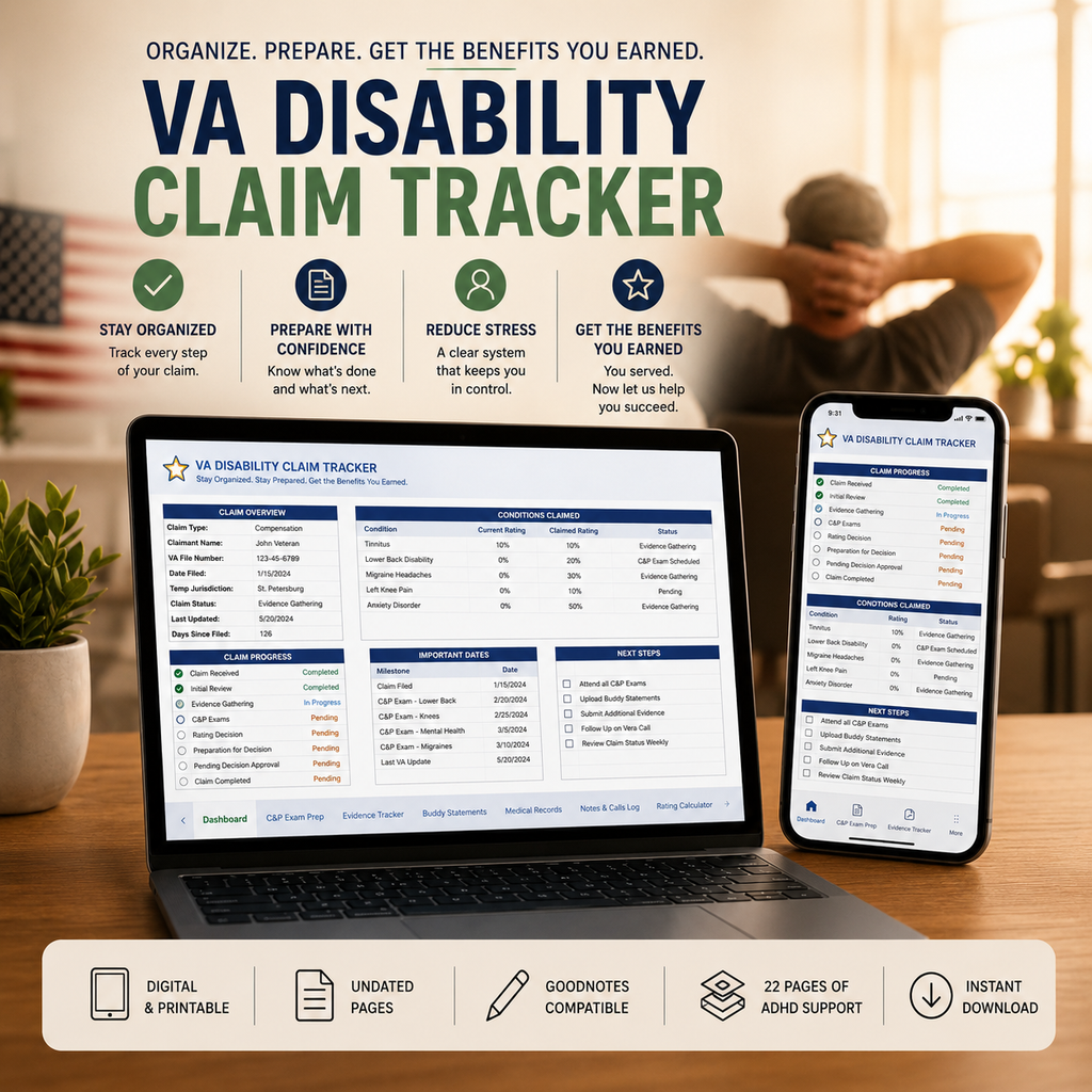 VA Disability Claim Tracker, Veteran Benefits Organizer