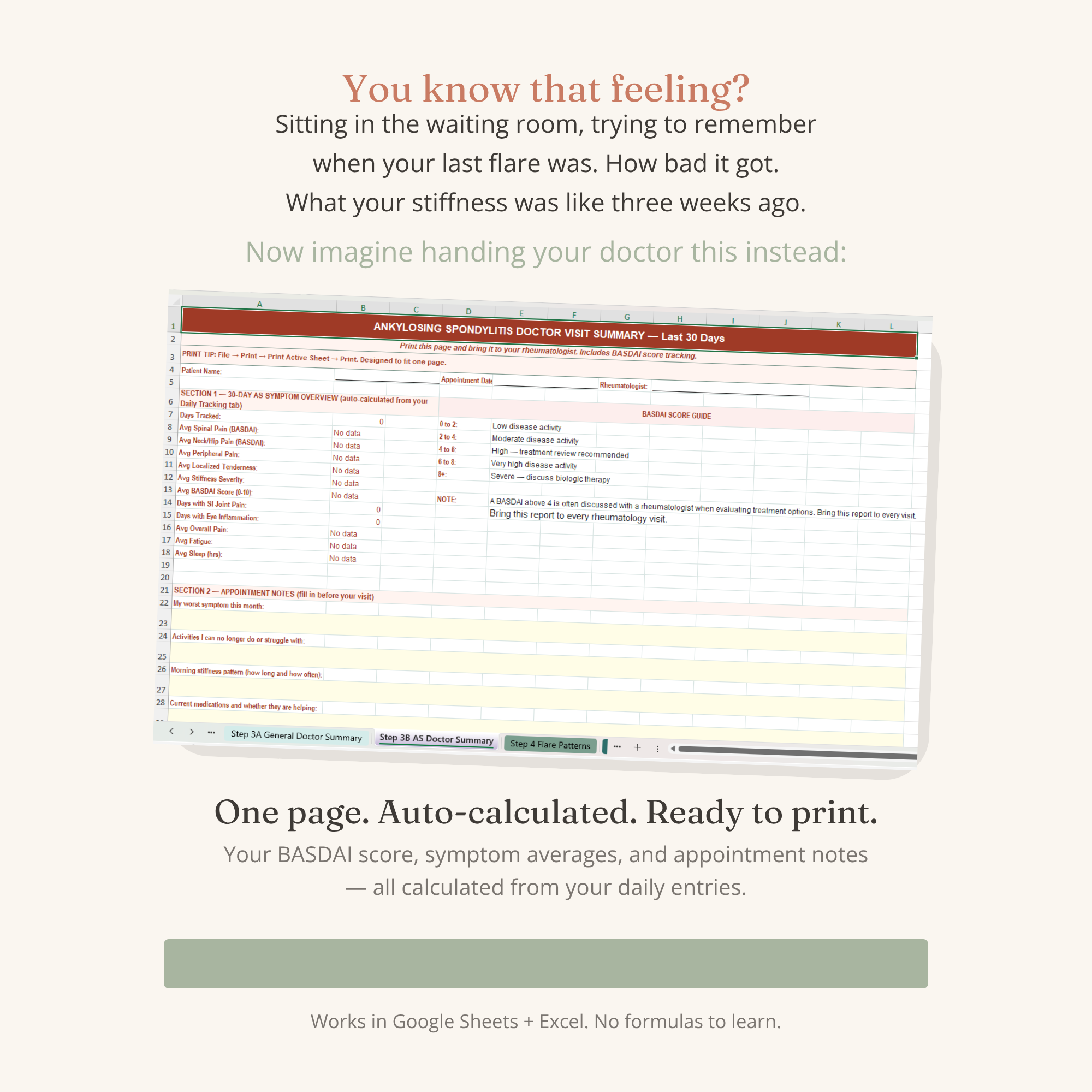 Ankylosing Spondylitis Symptom Tracker with BASDAI Score Log
