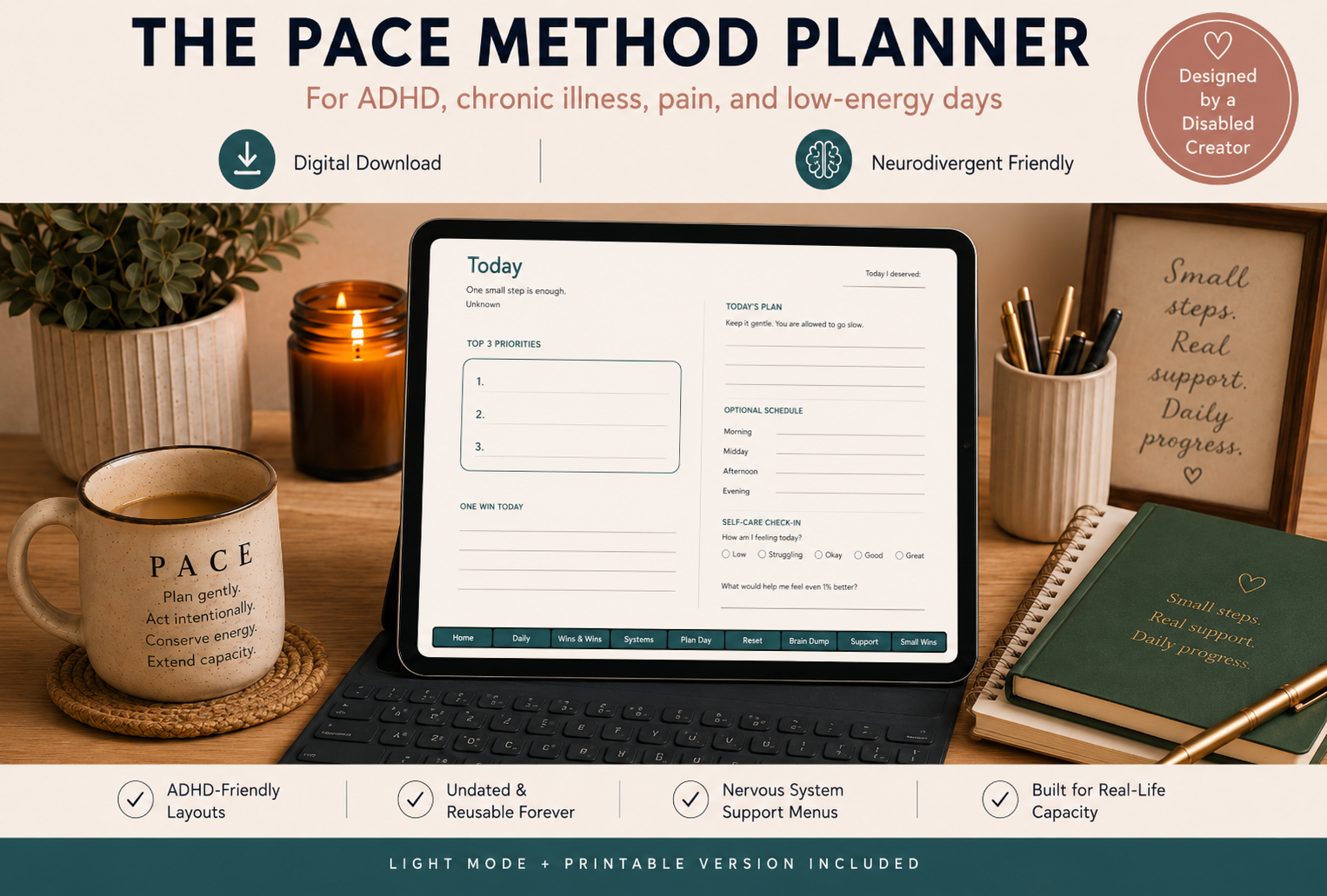 ADHD & Chronic Illness Planning System for Low-Energy Days-The PACE Method Planner