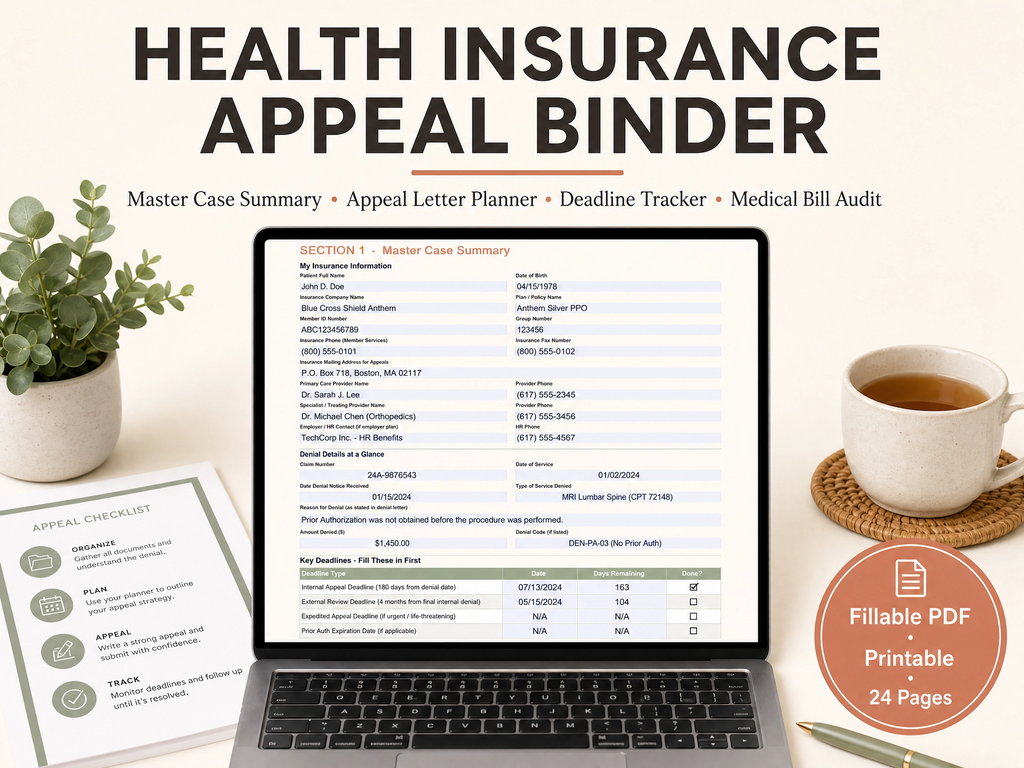 Health Insurance Appeal Binder, Medical Bill Dispute Log