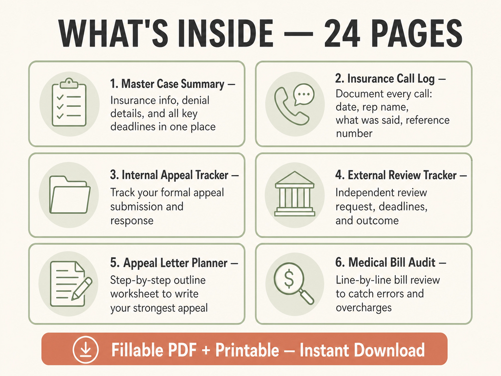 Health Insurance Appeal Binder, Medical Bill Dispute Log