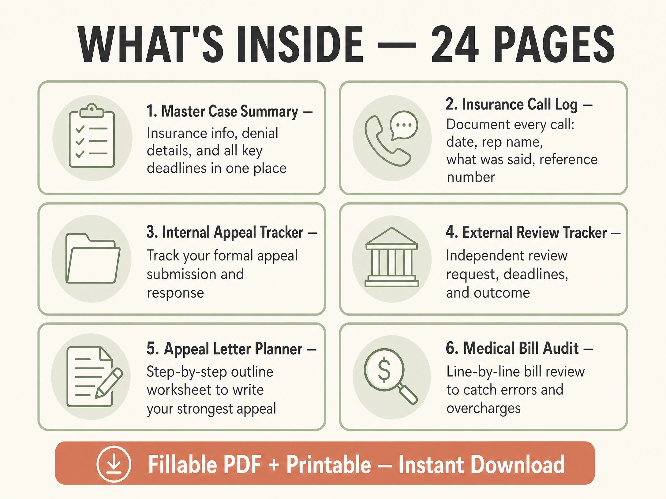 Health Insurance Appeal Binder, Medical Bill Dispute Log