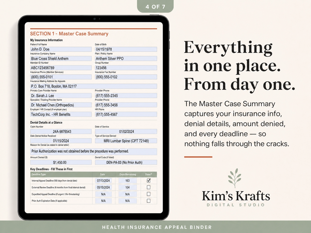 Health Insurance Appeal Binder, Medical Bill Dispute Log