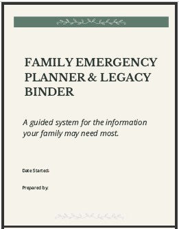 Core Family Emergency Binder Fillable PDF | Simple Emergency Planner & Important Documents Organizer