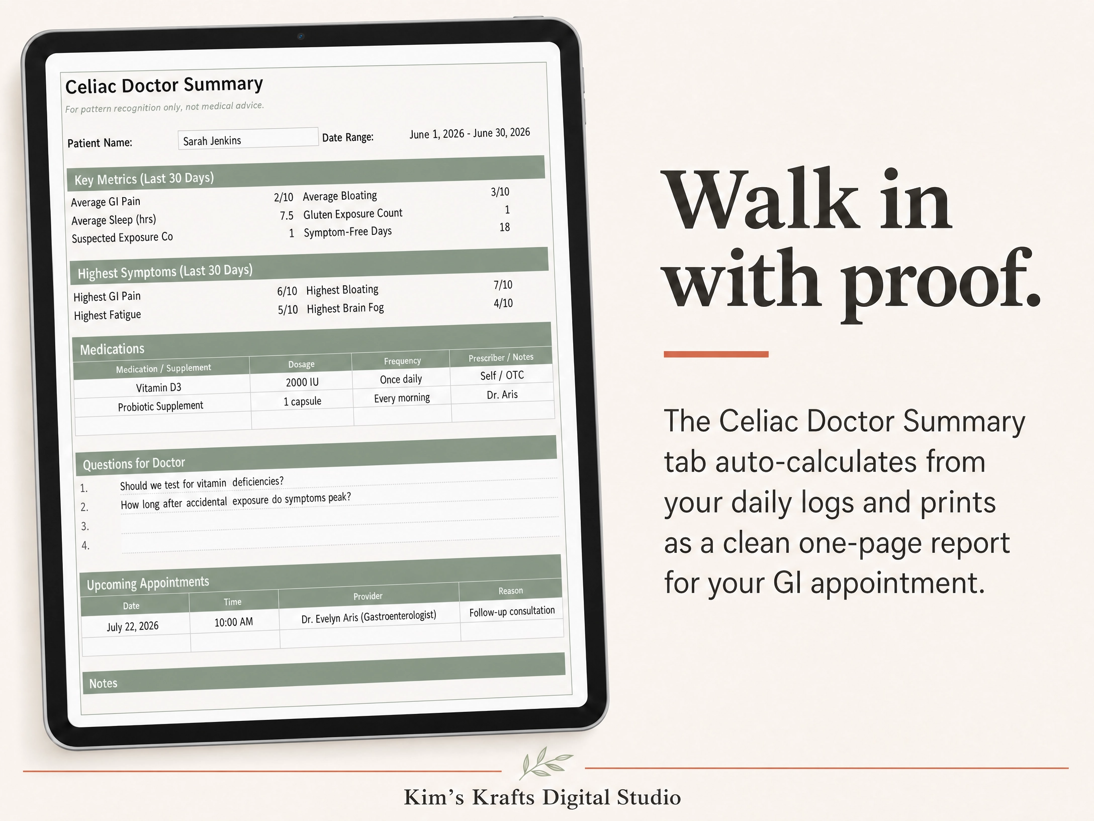 Celiac Disease Symptom Tracker, Gluten Exposure Log