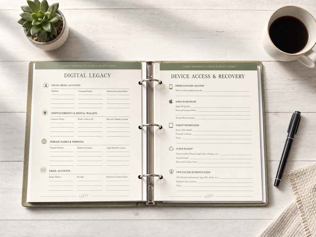 Family Emergency Binder, Legacy & End of Life Planner