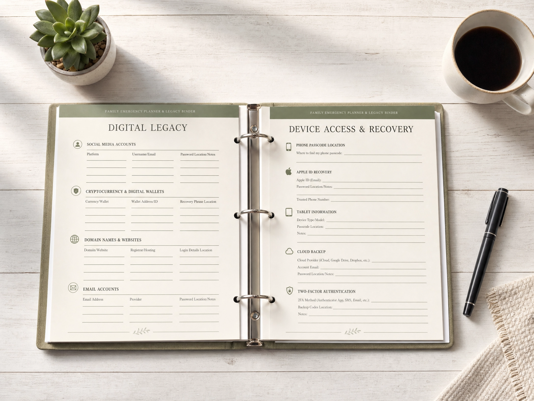 Family Emergency Binder, Legacy & End of Life Planner