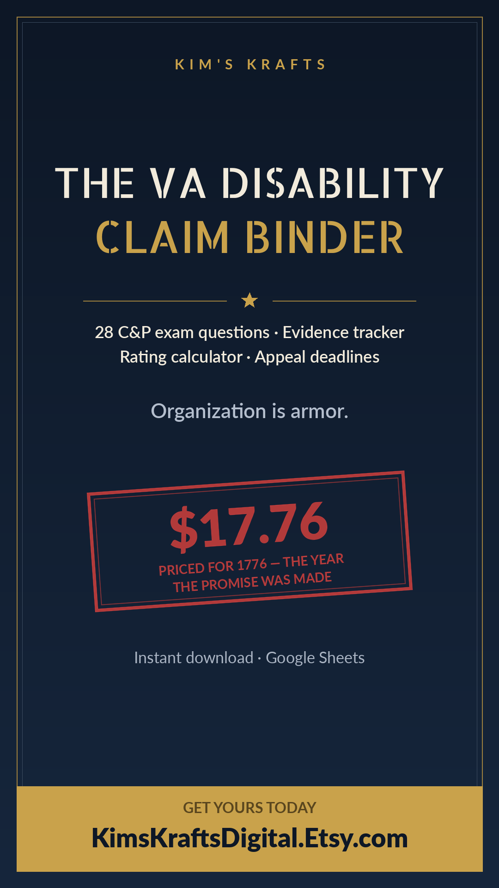 VA Disability Claim Tracker & C&P Exam Prep — Veterans Benefits Binder (Google Sheets)