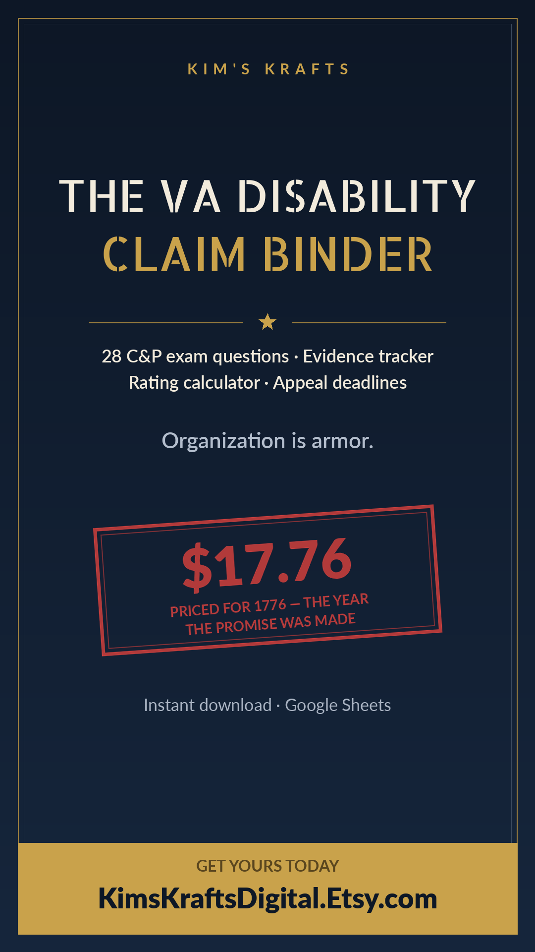VA Disability Claim Tracker & C&P Exam Prep — Veterans Benefits Binder (Google Sheets)