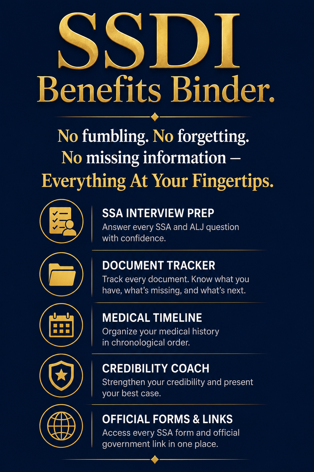 SSDI Benefits Binder — Complete Social Security Disability Preparation System (Google Sheets)